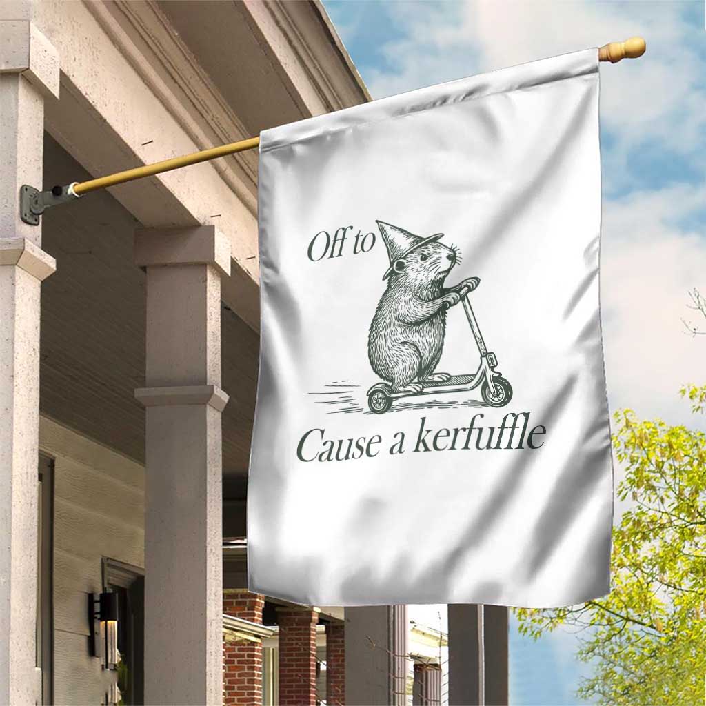 Off To Cause A Kerfuffle Garden Flag Funny Groundhog Scooter Chaos TS11 Print Your Wear
