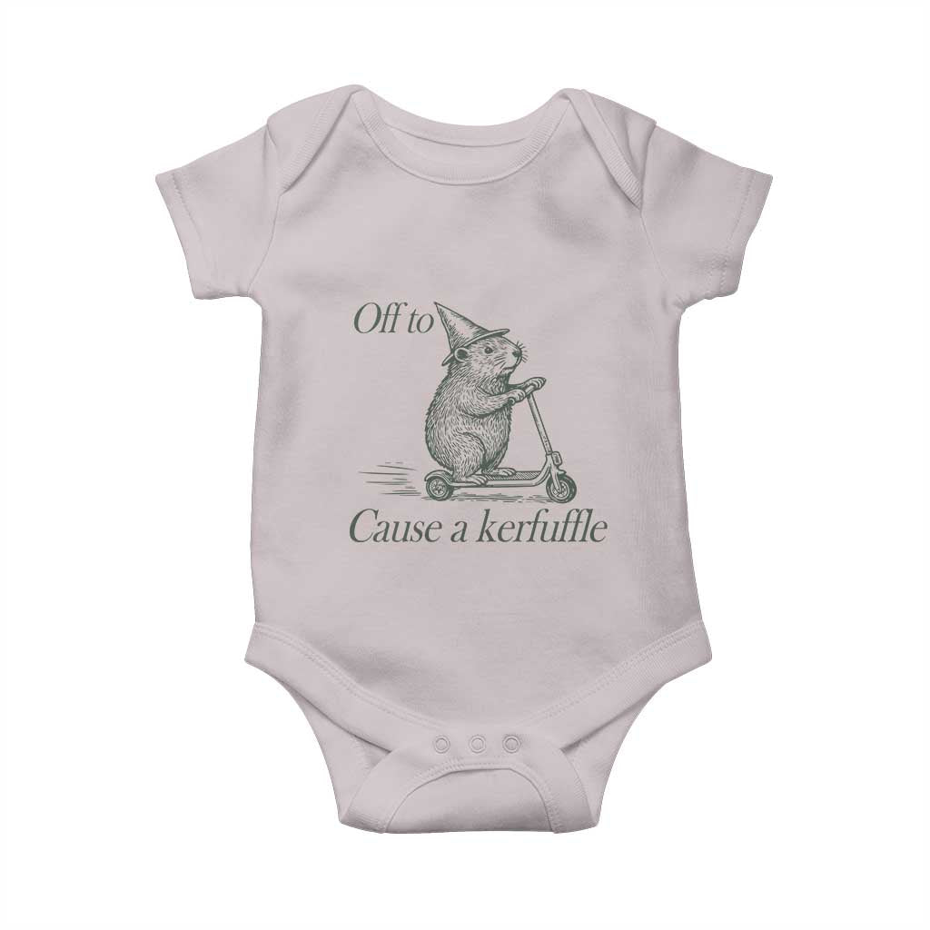 Off To Cause A Kerfuffle Baby Onesie Funny Groundhog Scooter Chaos TS11 Ice Gray Print Your Wear