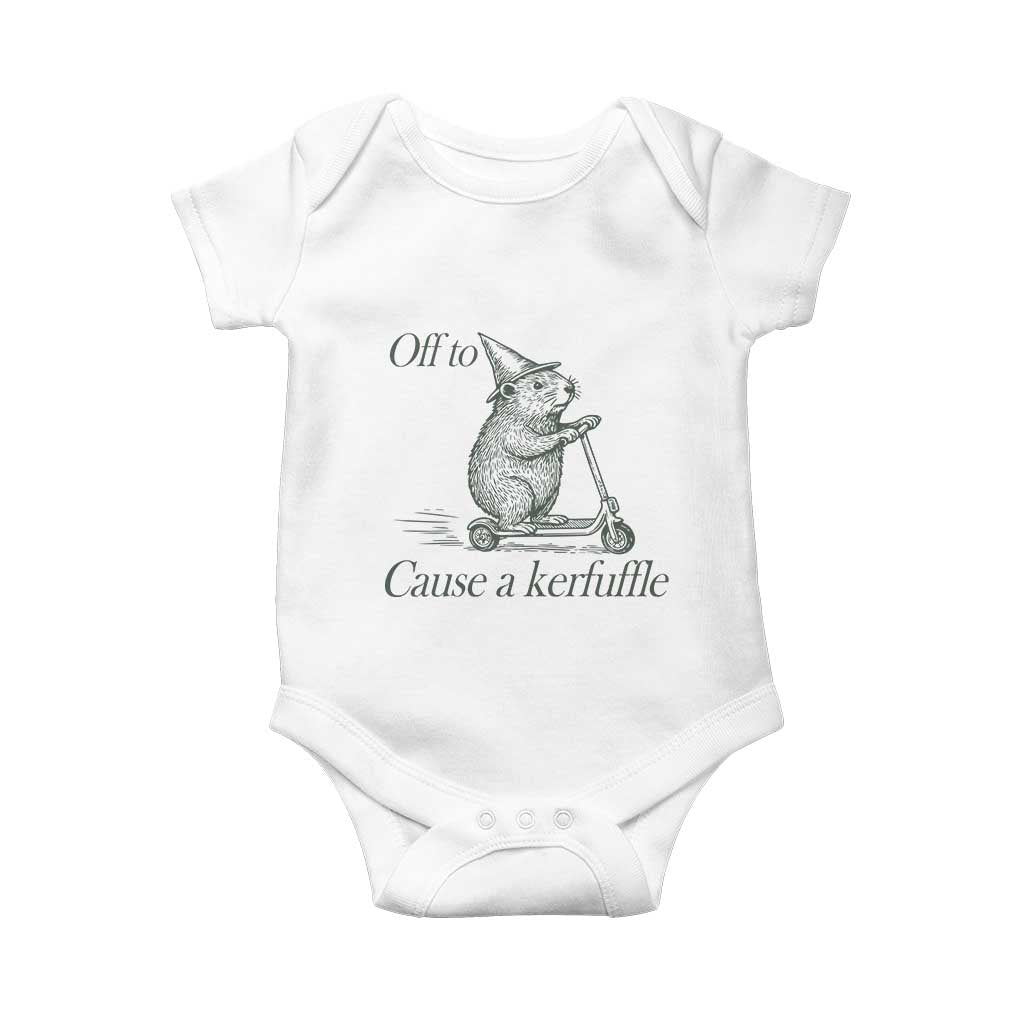 Off To Cause A Kerfuffle Baby Onesie Funny Groundhog Scooter Chaos TS11 White Print Your Wear