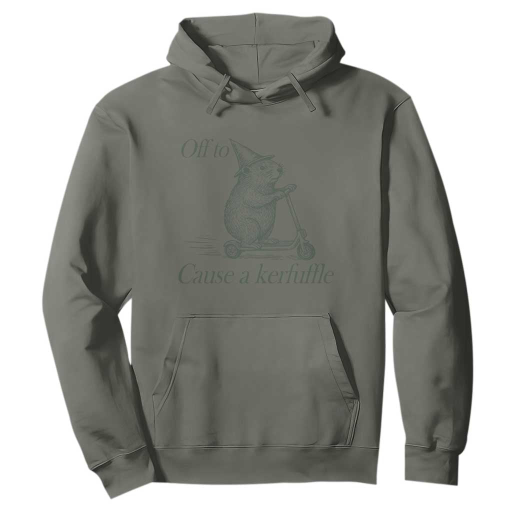 Off To Cause A Kerfuffle Hoodie Funny Groundhog Scooter Chaos TS11 Military Green Print Your Wear