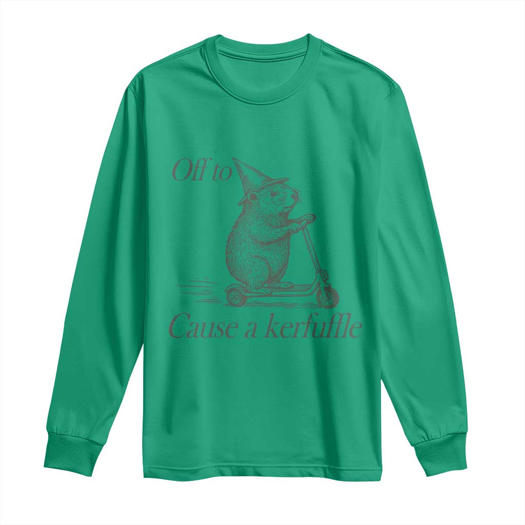 Off To Cause A Kerfuffle Long Sleeve Shirt Funny Groundhog Scooter Chaos TS11 Irish Green Print Your Wear