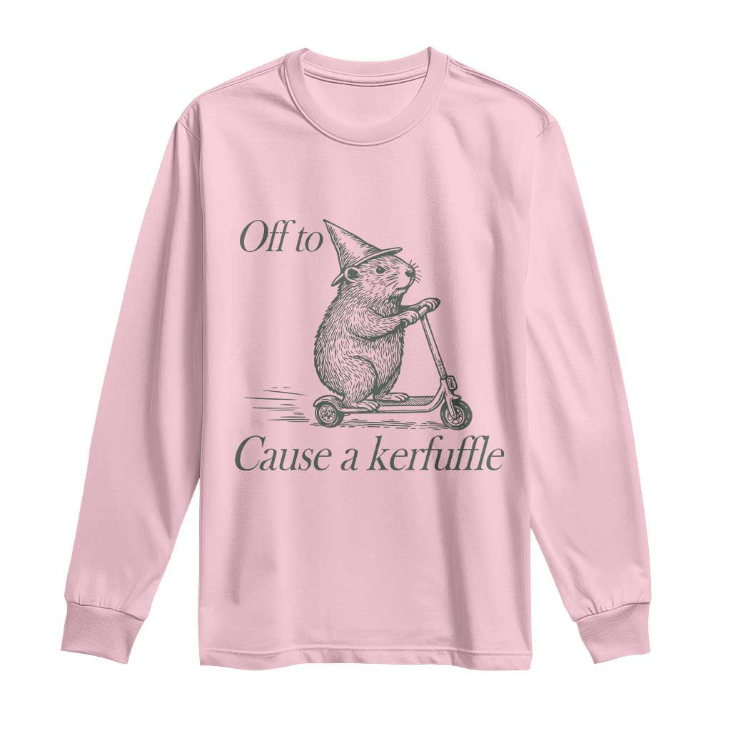 Off To Cause A Kerfuffle Long Sleeve Shirt Funny Groundhog Scooter Chaos TS11 Light Pink Print Your Wear