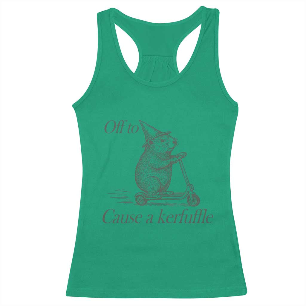 Off To Cause A Kerfuffle Racerback Tank Top Funny Groundhog Scooter Chaos TS11 Irish Green Print Your Wear