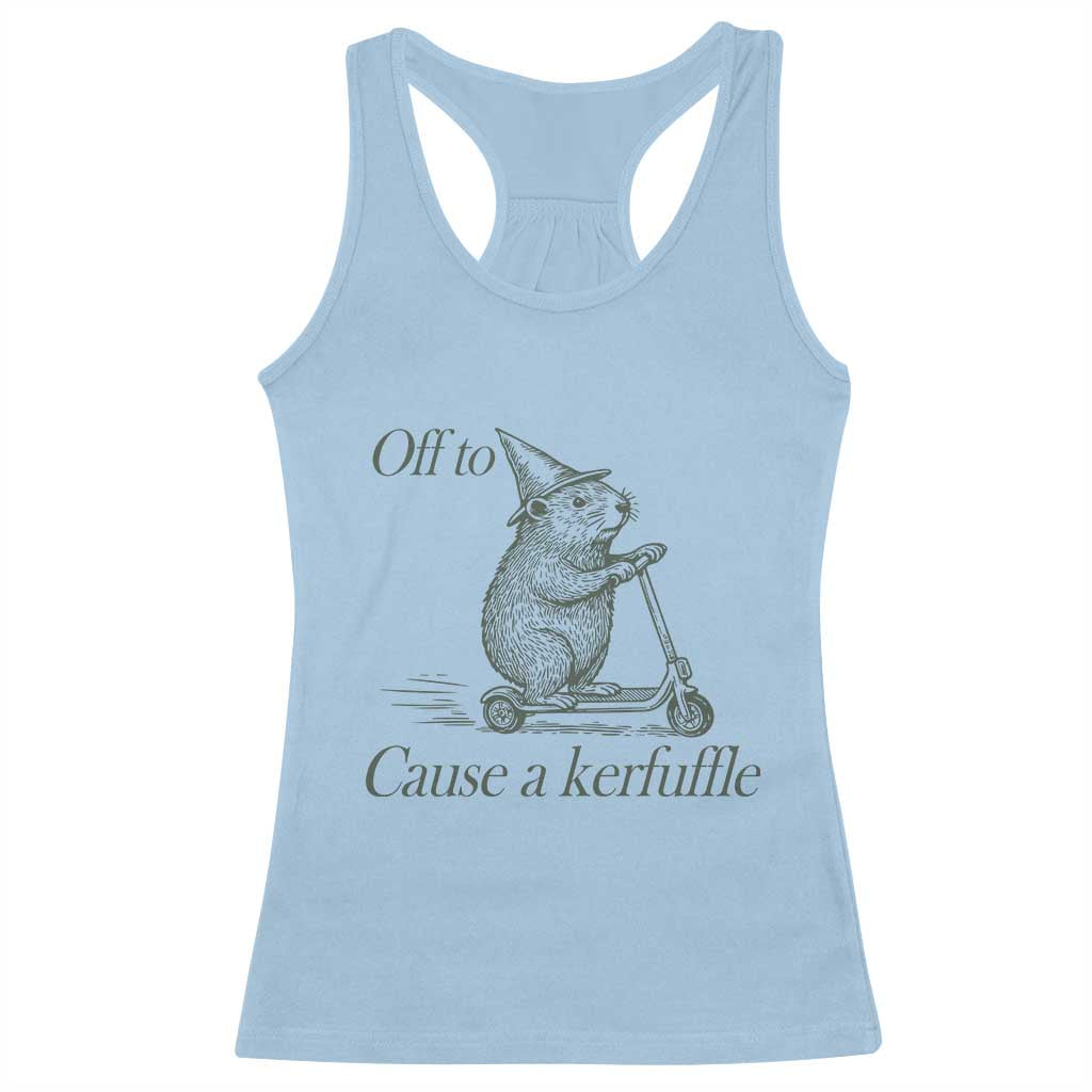 Off To Cause A Kerfuffle Racerback Tank Top Funny Groundhog Scooter Chaos TS11 Light Blue Print Your Wear