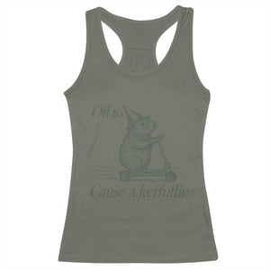 Off To Cause A Kerfuffle Racerback Tank Top Funny Groundhog Scooter Chaos TS11 Military Green Print Your Wear