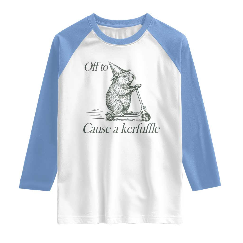 Off To Cause A Kerfuffle Raglan Shirt Funny Groundhog Scooter Chaos TS11 White Carolina Blue Print Your Wear