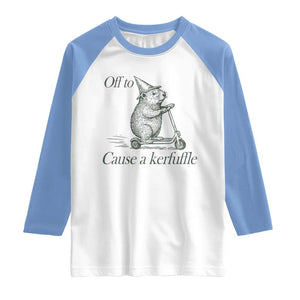 Off To Cause A Kerfuffle Raglan Shirt Funny Groundhog Scooter Chaos TS11 White Carolina Blue Print Your Wear