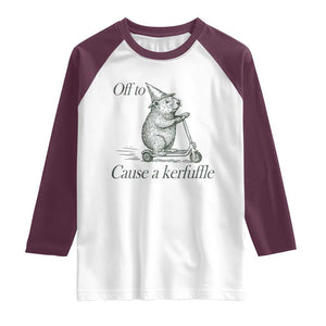 Off To Cause A Kerfuffle Raglan Shirt Funny Groundhog Scooter Chaos TS11 White Maroon Print Your Wear