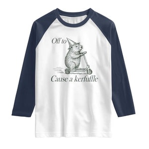 Off To Cause A Kerfuffle Raglan Shirt Funny Groundhog Scooter Chaos TS11 White Navy Print Your Wear