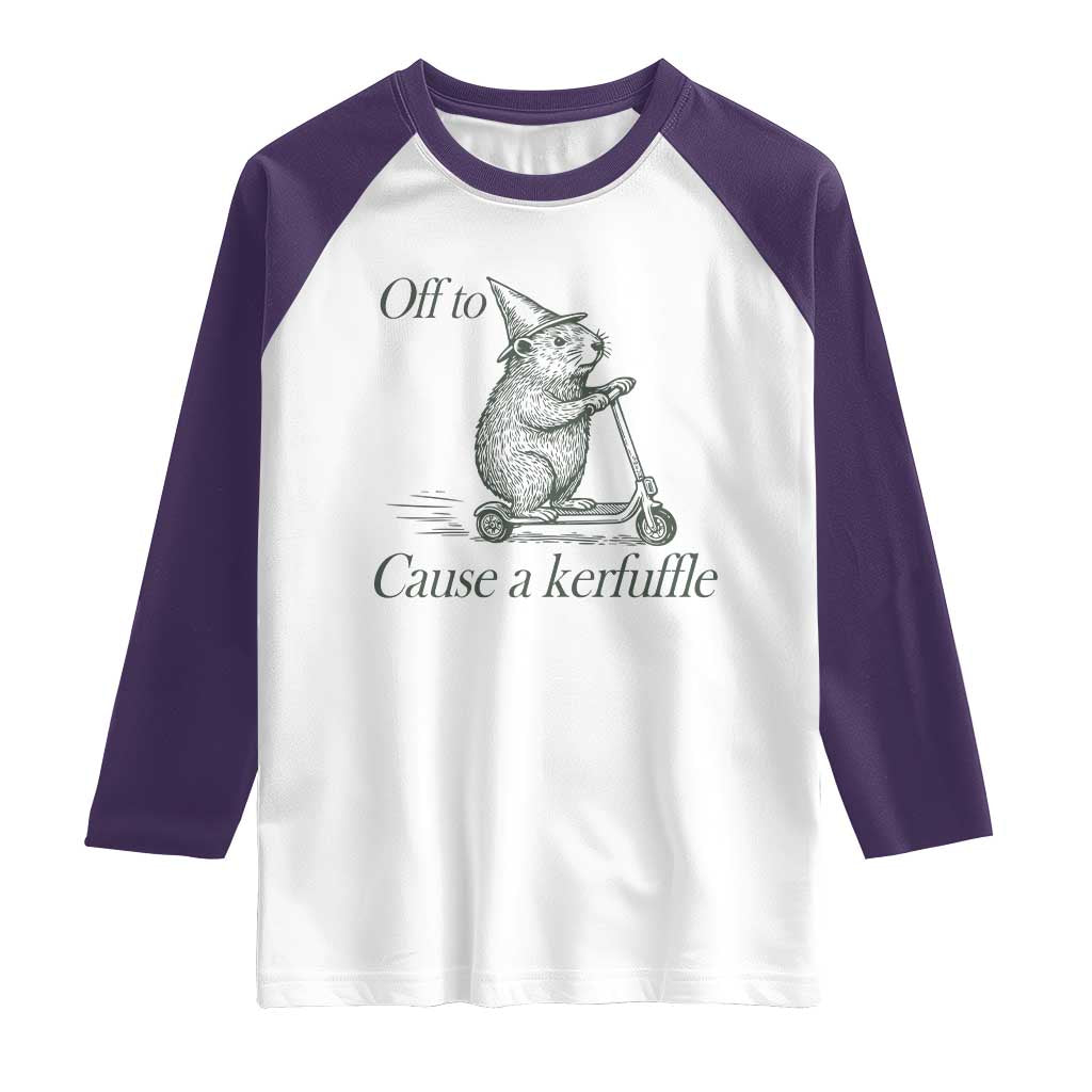 Off To Cause A Kerfuffle Raglan Shirt Funny Groundhog Scooter Chaos TS11 White Purple Print Your Wear