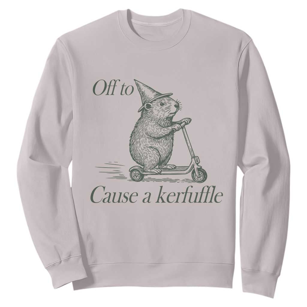 Off To Cause A Kerfuffle Sweatshirt Funny Groundhog Scooter Chaos TS11 Ice Gray Print Your Wear