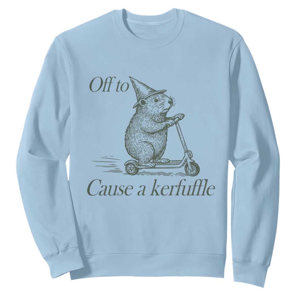 Off To Cause A Kerfuffle Sweatshirt Funny Groundhog Scooter Chaos TS11 Light Blue Print Your Wear