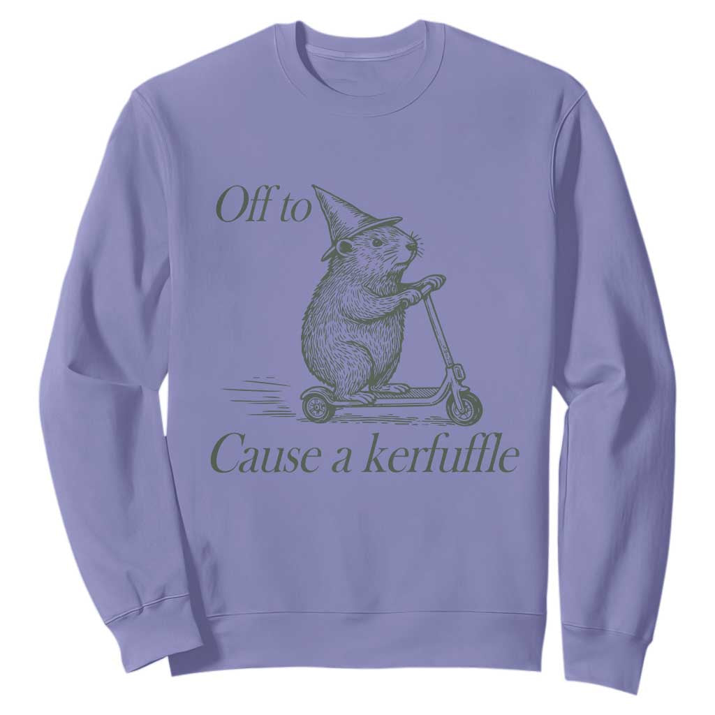 Off To Cause A Kerfuffle Sweatshirt Funny Groundhog Scooter Chaos TS11 Violet Print Your Wear