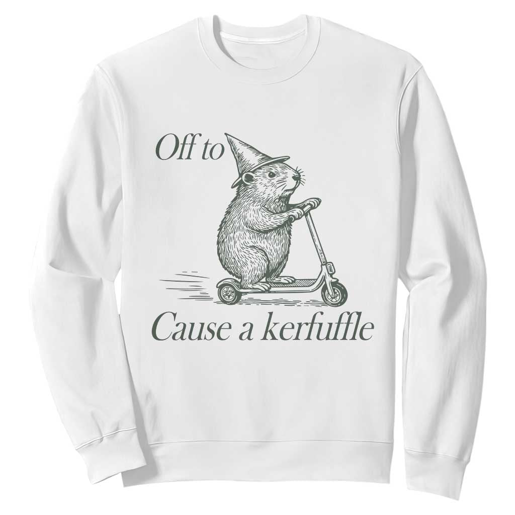 Off To Cause A Kerfuffle Sweatshirt Funny Groundhog Scooter Chaos TS11 White Print Your Wear