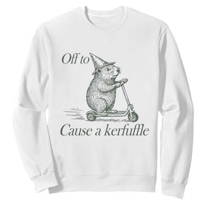 Off To Cause A Kerfuffle Sweatshirt Funny Groundhog Scooter Chaos TS11 White Print Your Wear