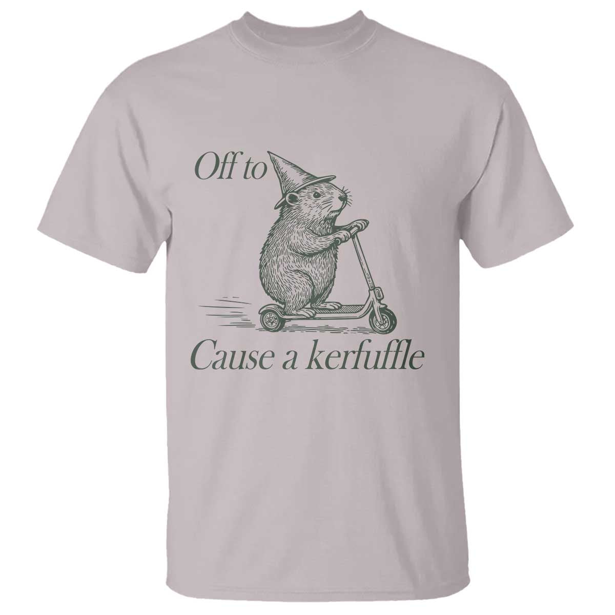 Off To Cause A Kerfuffle T Shirt Funny Groundhog Scooter Chaos TS11 Ice Gray Print Your Wear