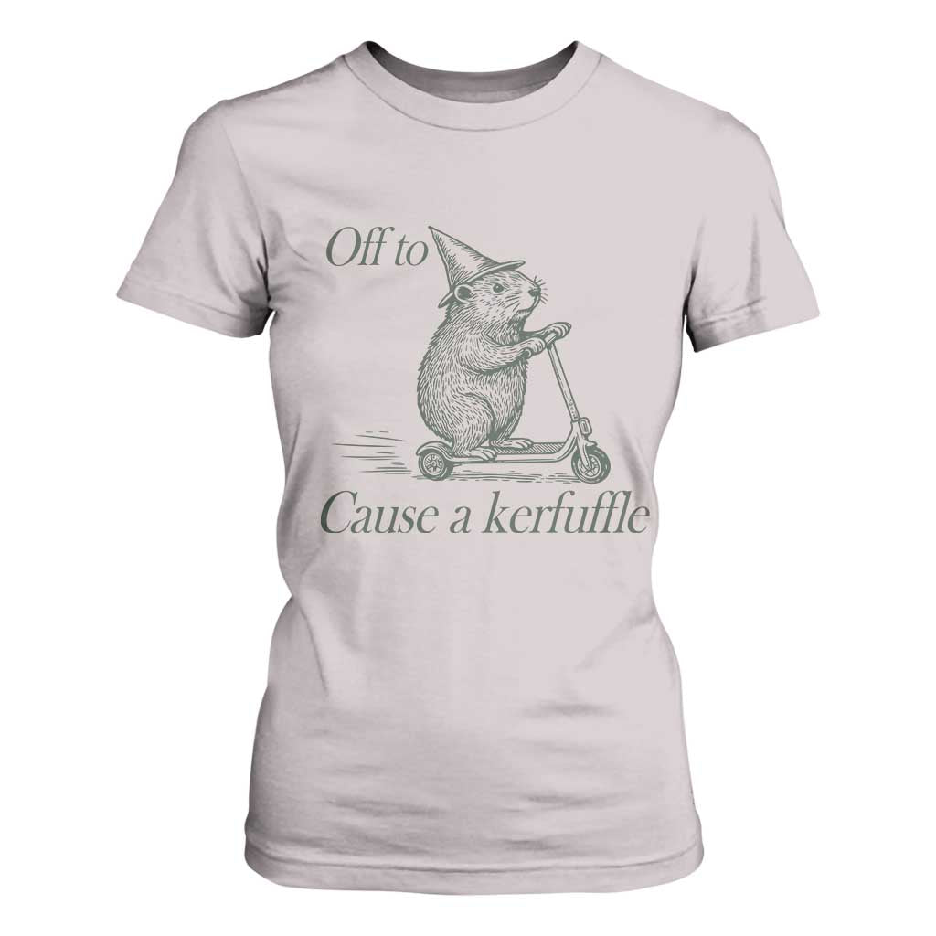 Off To Cause A Kerfuffle T Shirt For Women Funny Groundhog Scooter Chaos TS11 Ice Gray Print Your Wear