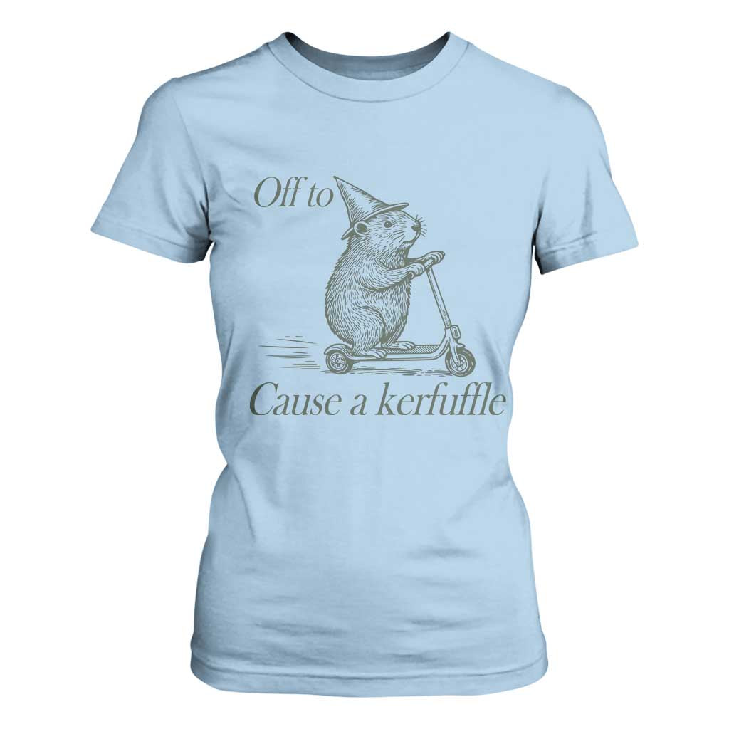 Off To Cause A Kerfuffle T Shirt For Women Funny Groundhog Scooter Chaos TS11 Light Blue Print Your Wear
