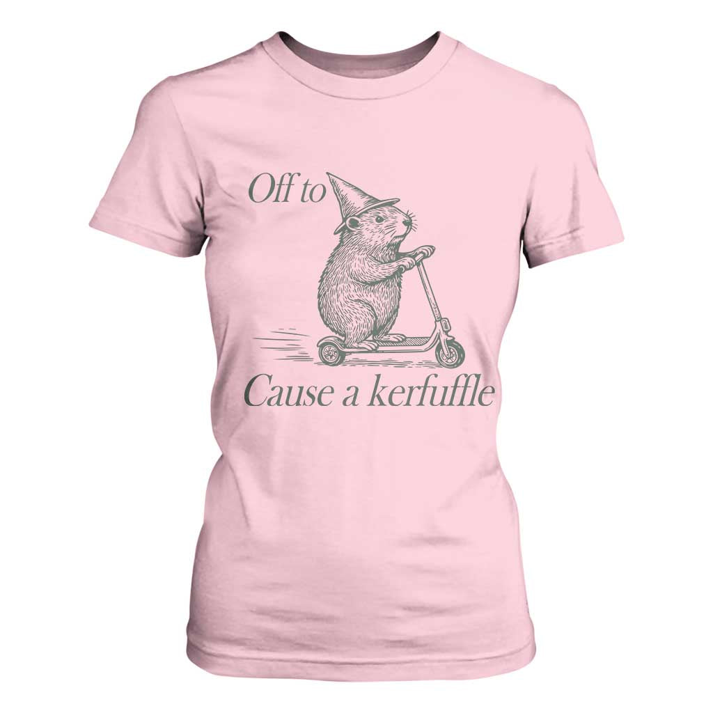 Off To Cause A Kerfuffle T Shirt For Women Funny Groundhog Scooter Chaos TS11 Light Pink Print Your Wear