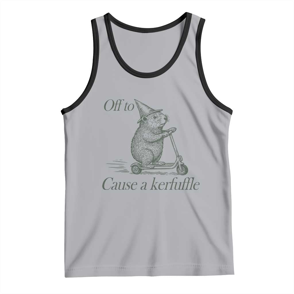 Off To Cause A Kerfuffle Tank Top Funny Groundhog Scooter Chaos TS11 Athletic Heather Black Print Your Wear