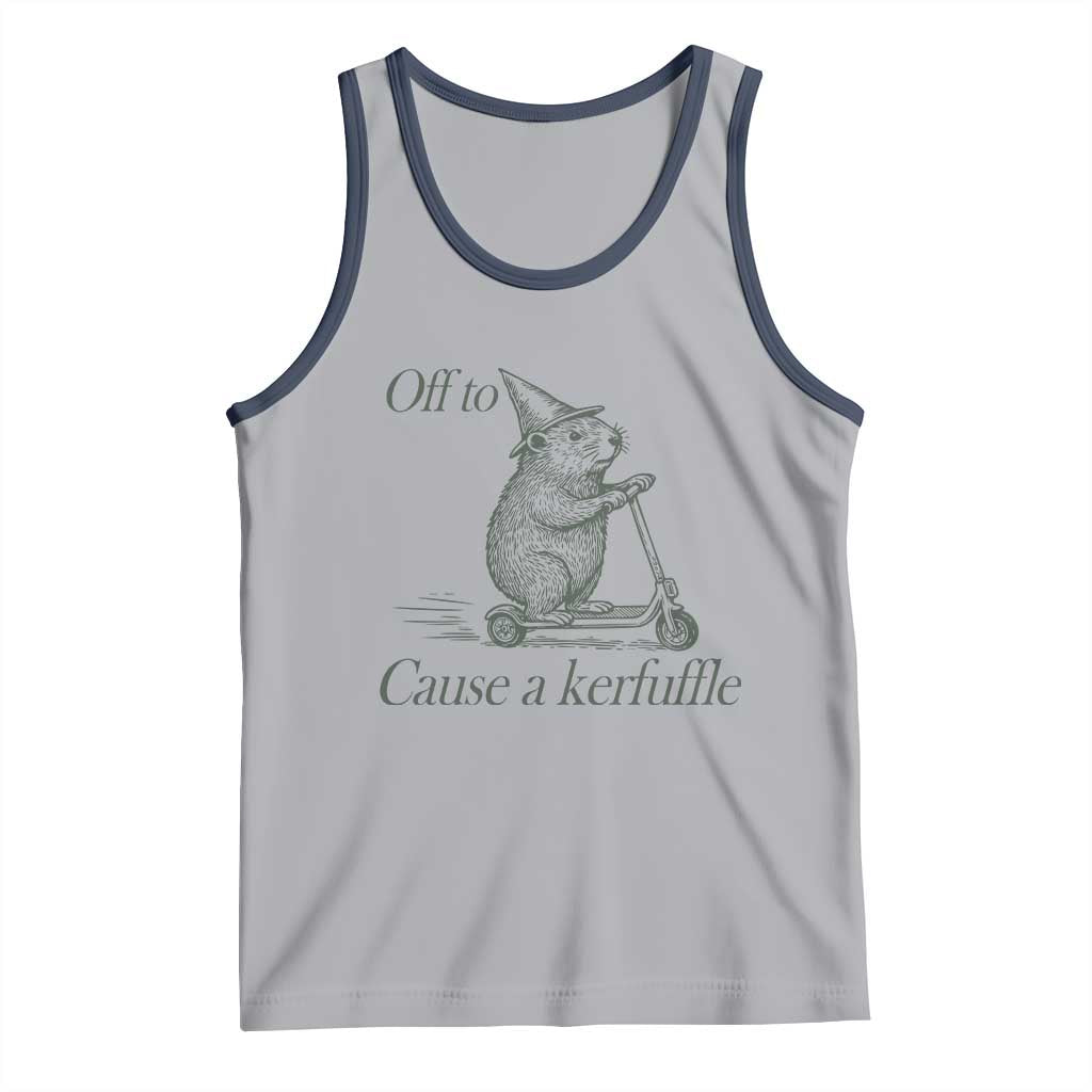Off To Cause A Kerfuffle Tank Top Funny Groundhog Scooter Chaos TS11 Athletic Heather Navy Print Your Wear