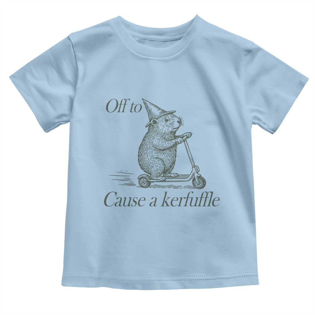 Off To Cause A Kerfuffle Toddler T Shirt Funny Groundhog Scooter Chaos TS11 Light Blue Print Your Wear