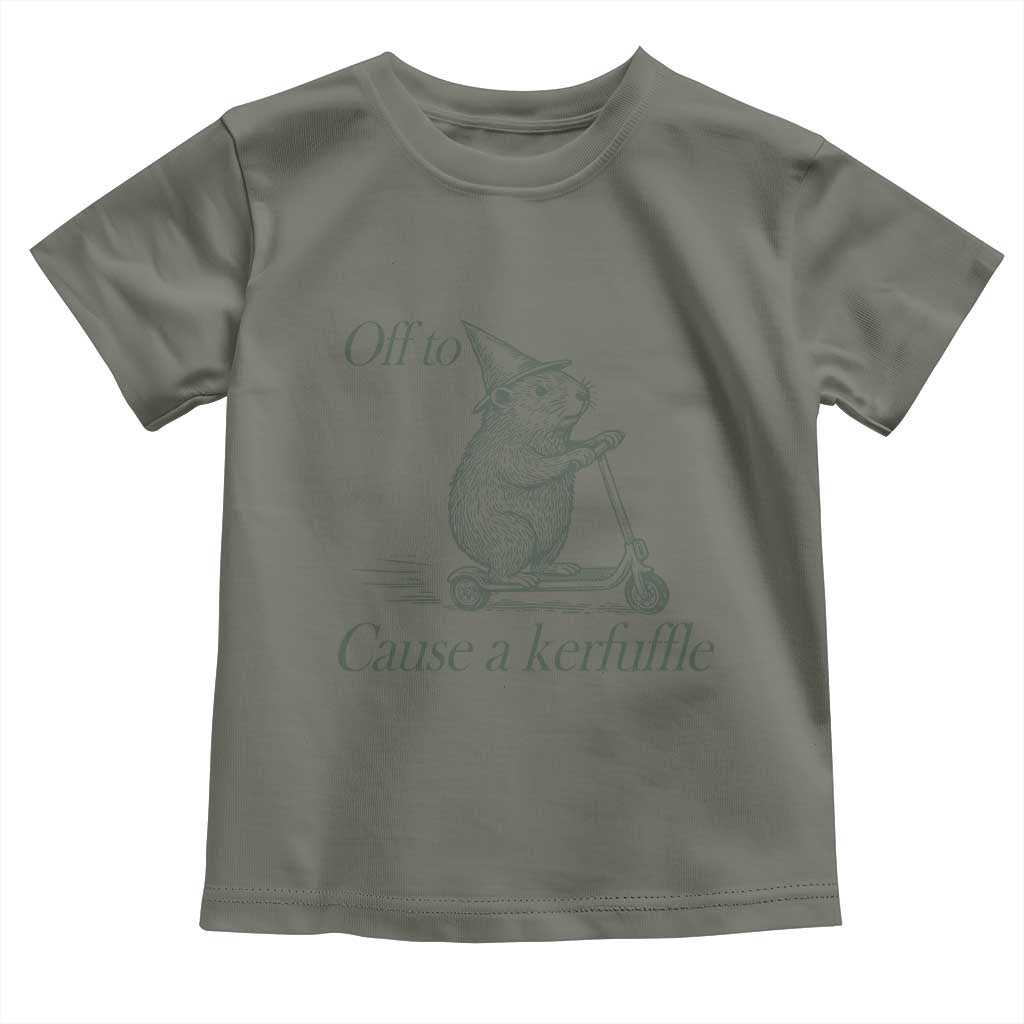 Off To Cause A Kerfuffle Toddler T Shirt Funny Groundhog Scooter Chaos TS11 Military Green Print Your Wear
