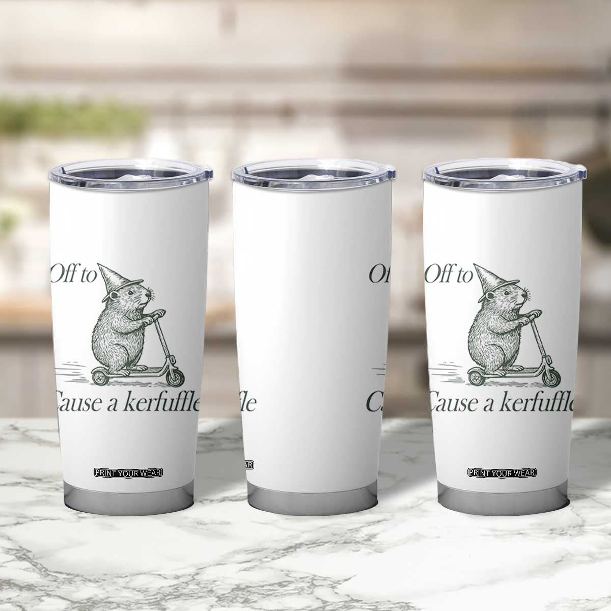 Off To Cause A Kerfuffle Tumbler Cup Funny Groundhog Scooter Chaos TS11 Print Your Wear