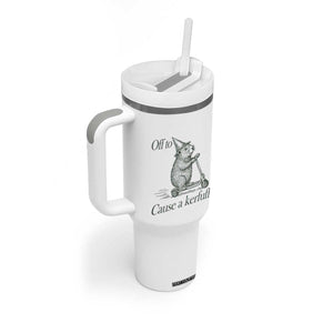 Off To Cause A Kerfuffle Tumbler With Handle Funny Groundhog Scooter Chaos TS11 Print Your Wear