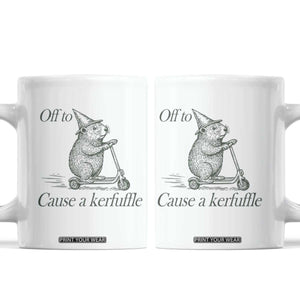 Off To Cause A Kerfuffle Coffee Mug Funny Groundhog Scooter Chaos TS11 White Print Your Wear