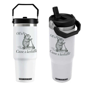 Off To Cause A Kerfuffle Flip Straw Tumbler Funny Groundhog Scooter Chaos TS11 One Size: 30 oz White Print Your Wear