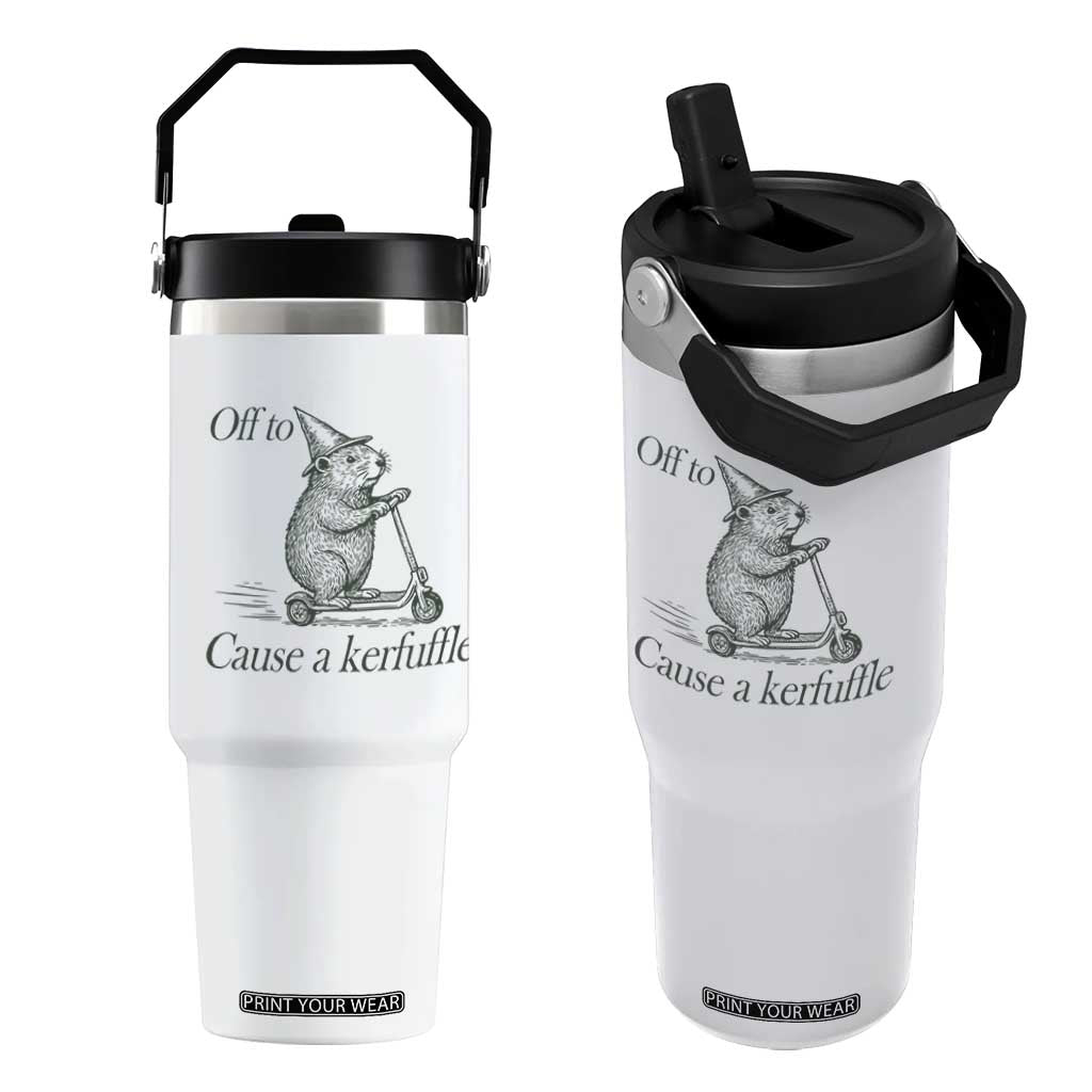 Off To Cause A Kerfuffle Flip Straw Tumbler Funny Groundhog Scooter Chaos TS11 One Size: 30 oz White Print Your Wear