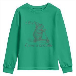 Off To Cause A Kerfuffle Youth Sweatshirt Funny Groundhog Scooter Chaos TS11 Irish Green Print Your Wear