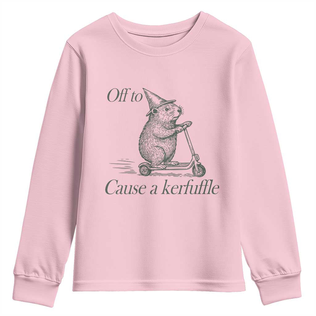 Off To Cause A Kerfuffle Youth Sweatshirt Funny Groundhog Scooter Chaos TS11 Light Pink Print Your Wear
