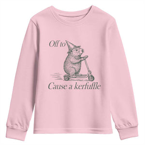 Off To Cause A Kerfuffle Youth Sweatshirt Funny Groundhog Scooter Chaos TS11 Light Pink Print Your Wear