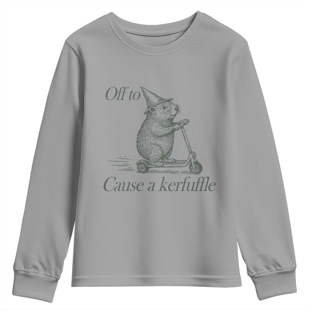 Off To Cause A Kerfuffle Youth Sweatshirt Funny Groundhog Scooter Chaos TS11 Sport Gray Print Your Wear