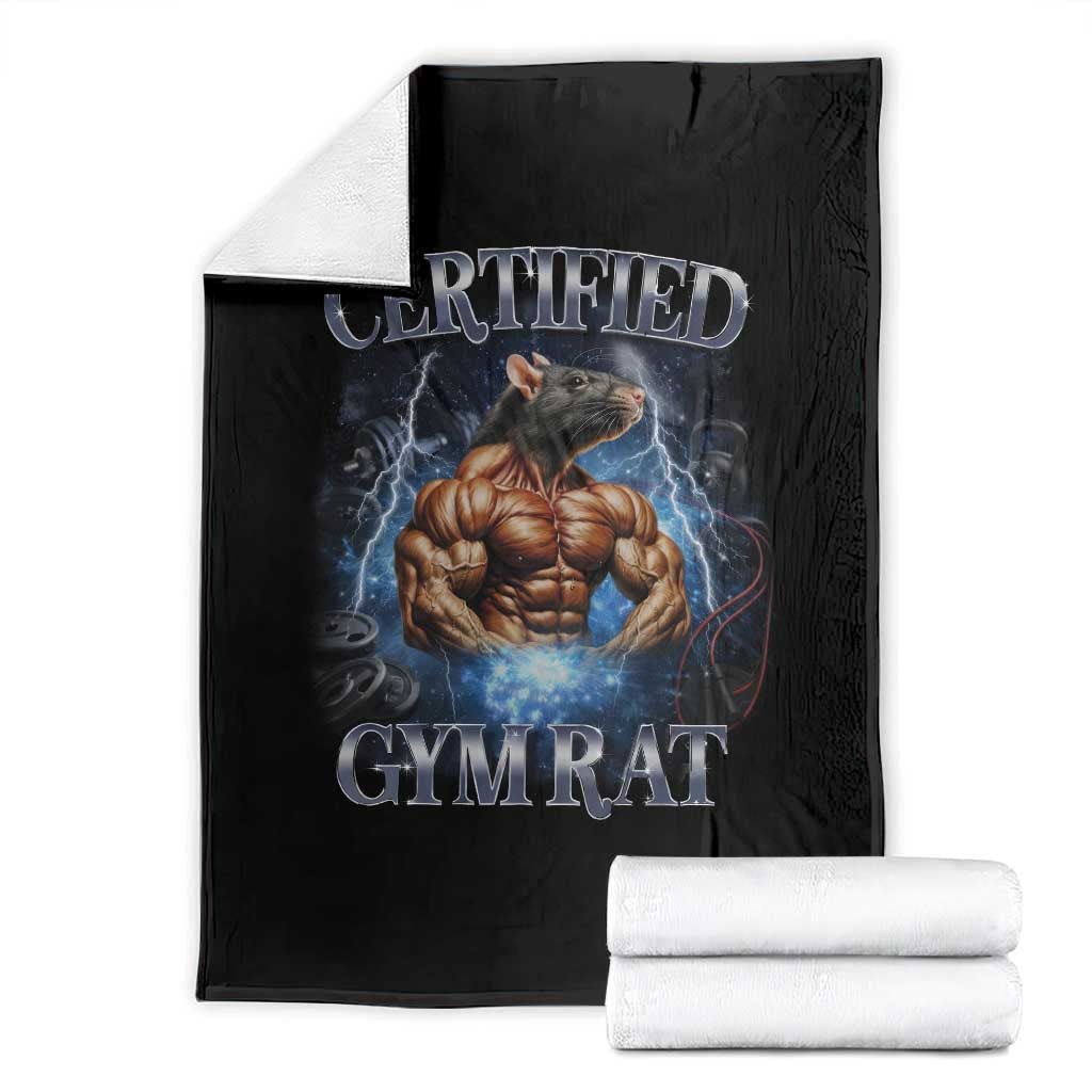 Funny Certified Gym Rat Throw Blanket Fitness Bodybuilding Gym Lovers Meme TS11 Black Print Your Wear