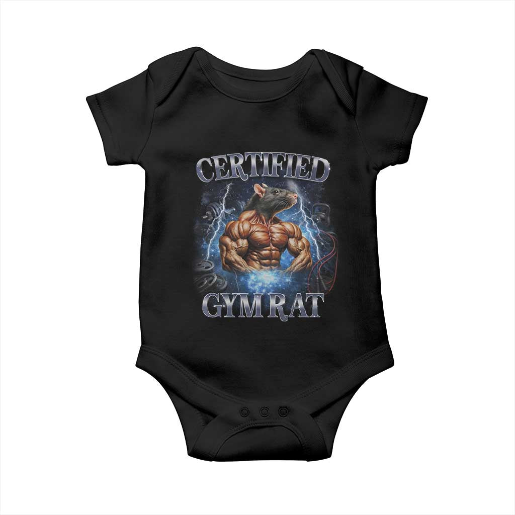 Funny Certified Gym Rat Baby Onesie Fitness Bodybuilding Gym Lovers Meme TS11 Black Print Your Wear