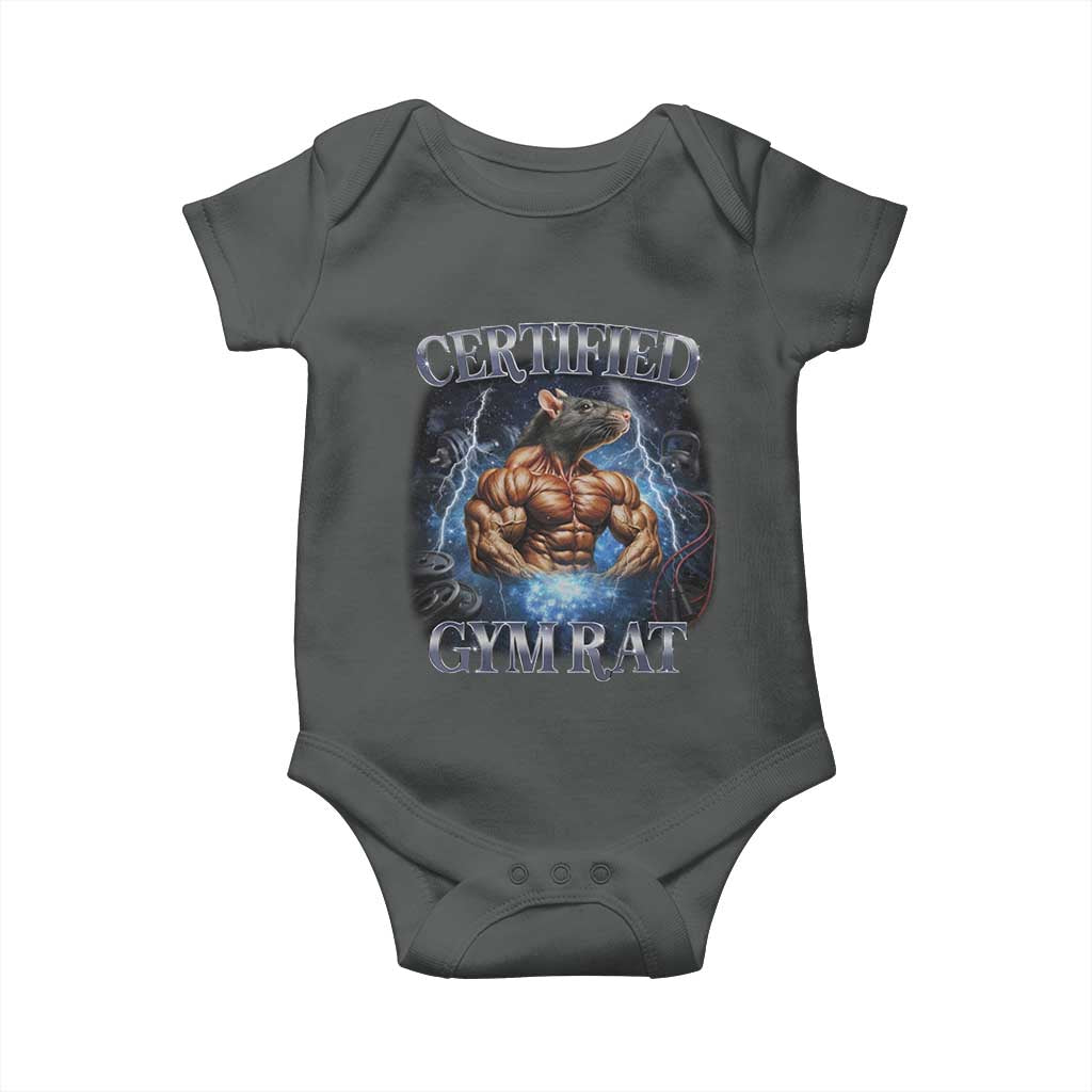 Funny Certified Gym Rat Baby Onesie Fitness Bodybuilding Gym Lovers Meme TS11 Dark Heather Print Your Wear
