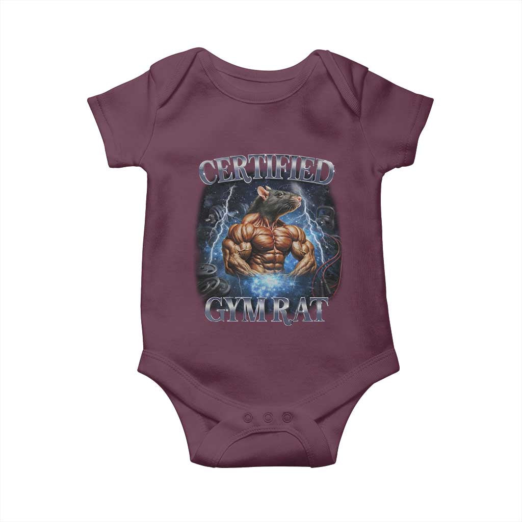 Funny Certified Gym Rat Baby Onesie Fitness Bodybuilding Gym Lovers Meme TS11 Maroon Print Your Wear