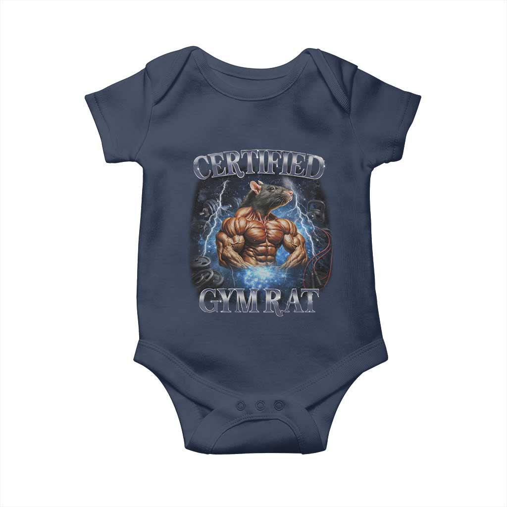 Funny Certified Gym Rat Baby Onesie Fitness Bodybuilding Gym Lovers Meme TS11 Navy Print Your Wear