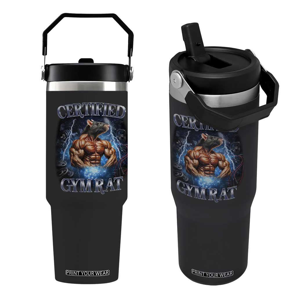 Funny Certified Gym Rat Flip Straw Tumbler Fitness Bodybuilding Gym Lovers Meme TS11 One Size: 30 oz Black Print Your Wear