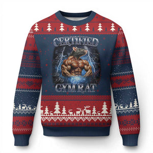 Funny Certified Gym Rat Ugly Christmas Sweater Fitness Bodybuilding Gym Lovers Meme TS11 Navy Red Print Your Wear
