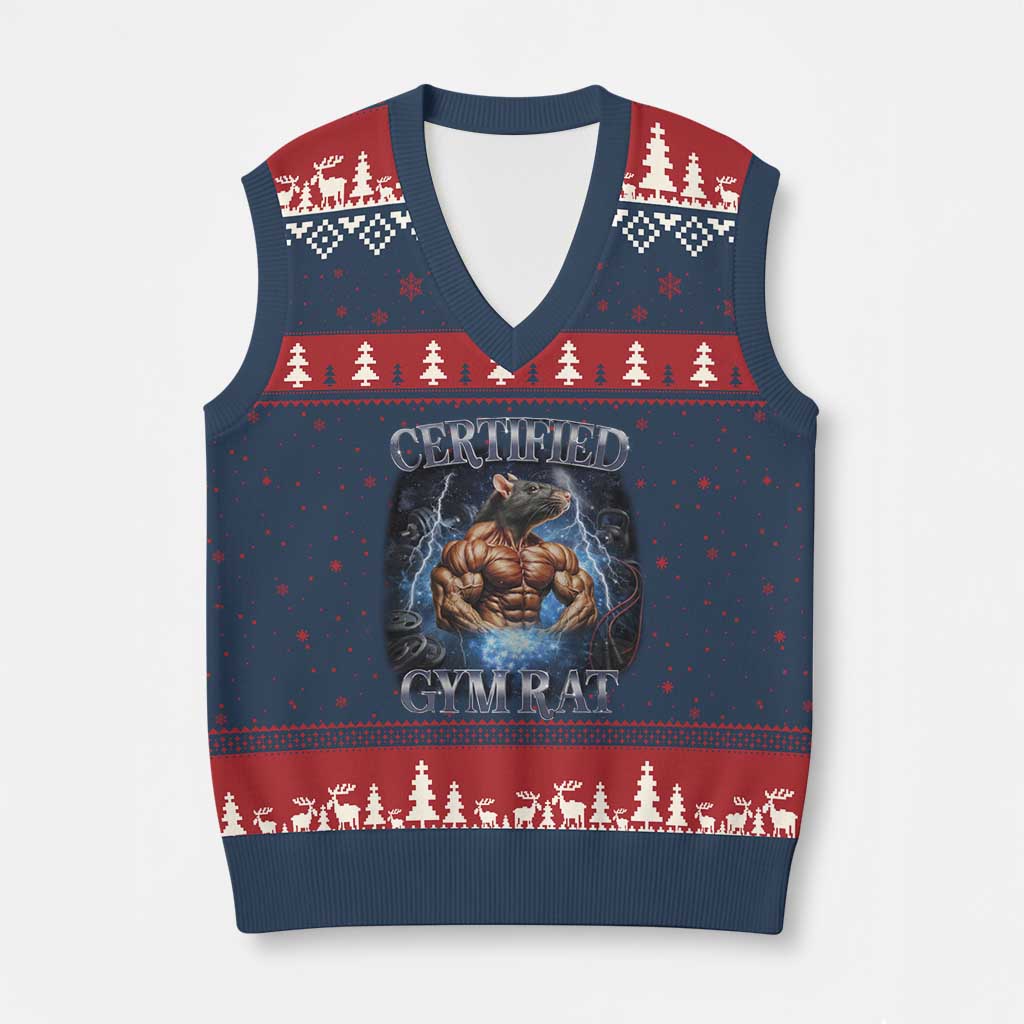 Funny Certified Gym Rat V-Neck Knit Sweater Vest Fitness Bodybuilding Gym Lovers Meme TS11 Navy Red Print Your Wear