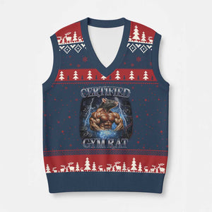 Funny Certified Gym Rat V-Neck Knit Sweater Vest Fitness Bodybuilding Gym Lovers Meme TS11 Navy Red Print Your Wear