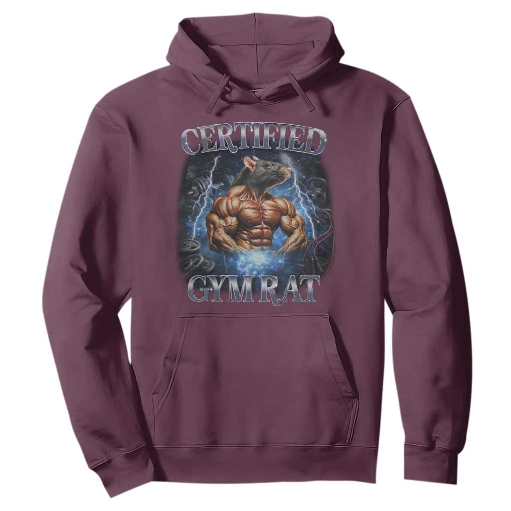 Funny Certified Gym Rat Hoodie Fitness Bodybuilding Gym Lovers Meme TS11 Maroon Print Your Wear