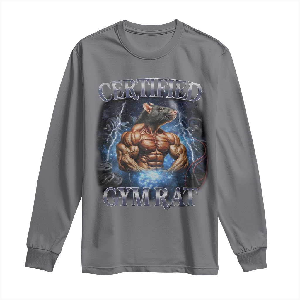 Funny Certified Gym Rat Long Sleeve Shirt Fitness Bodybuilding Gym Lovers Meme TS11 Charcoal Print Your Wear