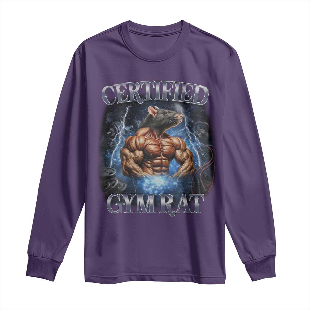 Funny Certified Gym Rat Long Sleeve Shirt Fitness Bodybuilding Gym Lovers Meme TS11 Purple Print Your Wear