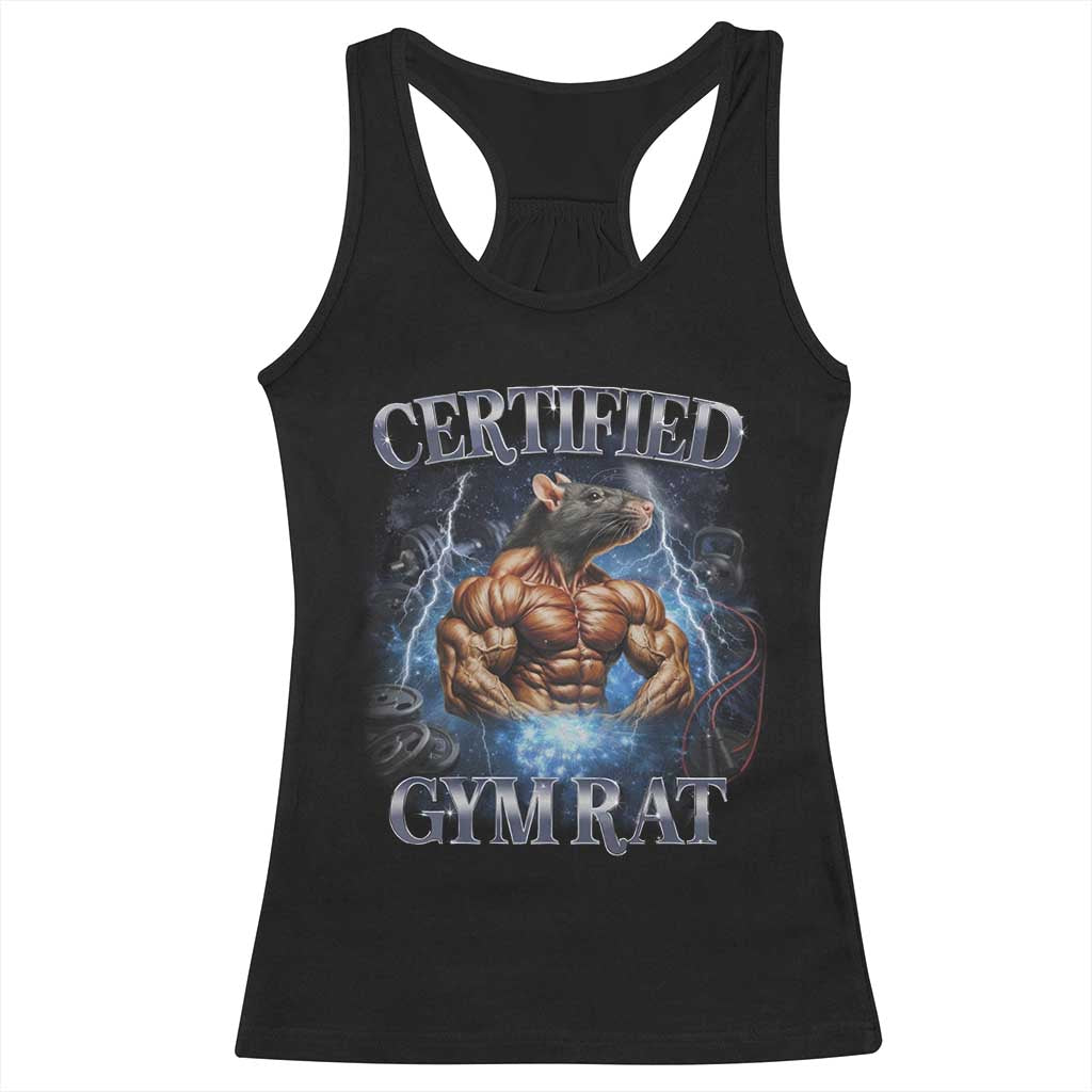 Funny Certified Gym Rat Racerback Tank Top Fitness Bodybuilding Gym Lovers Meme TS11 Black Print Your Wear