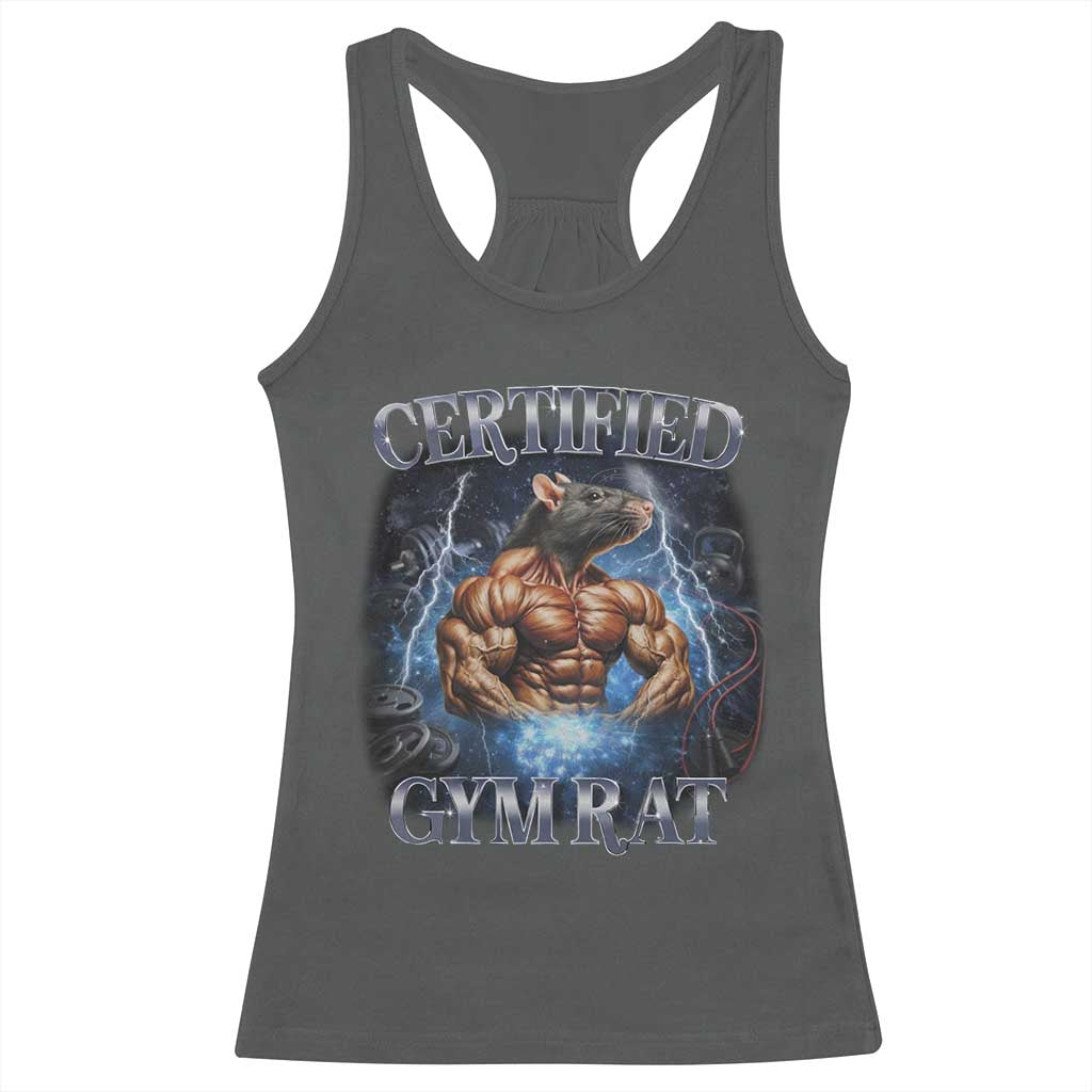 Funny Certified Gym Rat Racerback Tank Top Fitness Bodybuilding Gym Lovers Meme TS11 Dark Heather Print Your Wear